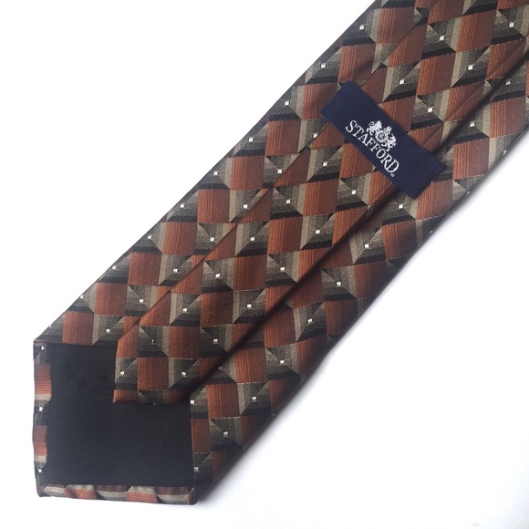 STAFFORD Silk Tie Brown and Rust Diamonds - Picture 3 of 7
